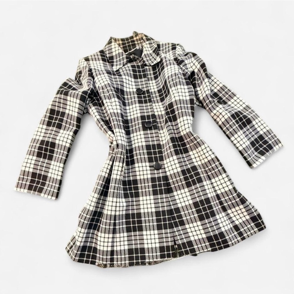 Le Suit Essentials Black and White Plaid Coat, Size 16